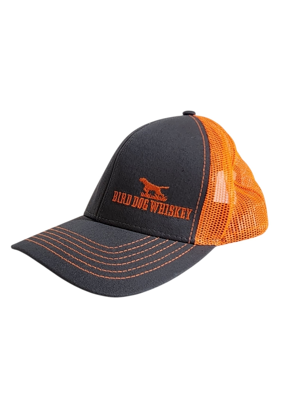 Bird Dog Whiskey Gray and Orange Logo Trucker Baseball Hat One Size